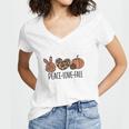 Peace Love Fall Leopard Heart Pumpkin Women V-Neck T-Shirt