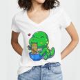 Cute Baby Dino Trex Eating Ramen Noodles Women V-Neck T-Shirt