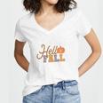 Hello Fall Hello Autumn Pumpkin Gift Women V-Neck T-Shirt