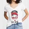 Leo Girl Messy Bun Leopard Bandana July Zodiac Sign Birthday Women V-Neck T-Shirt