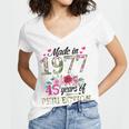 Made In 1977 Floral 45 Year Old 45Th Birthday Gifts Women Women V-Neck T-Shirt