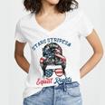 Pro Choice Feminist Stars Stripes Equal Rights Messy Bun Women V-Neck T-Shirt