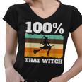 100 That Witch On Broom Retro Halloween Women V-Neck T-Shirt