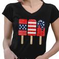 4Th Of July Popsicle Red White Blue American Flag Patriotic Women V-Neck T-Shirt