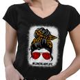 Bleached Lunch Lady Messy Bun Hair Leopard Print Sunglasses Cool Gift Women V-Neck T-Shirt