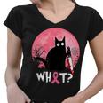 Breast Cancer Black Cat What Halloween Cat With Knife Women V-Neck T-Shirt