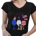 Cat 4Th Of July Costume Red White Blue Wine Glasses Funny Women V-Neck T-Shirt