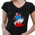 Cat Lovers American Flag 4Th Of July Funny Women V-Neck T-Shirt