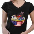 Cats Ramen Anime American Flag Funny 4Th Of July Cat Lovers Women V-Neck T-Shirt