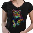 Colorful Neon Leopard Jaguar Portrait Tshirt Women V-Neck T-Shirt