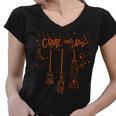 Come We Fly Basic Witch Broom Happy Halloween Women V-Neck T-Shirt