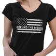 Distressed Defund The Media American Flag Women V-Neck T-Shirt
