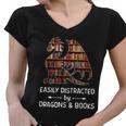 Easily Distracted By Dragon And Books Nerds Meaningful Gift Women V-Neck T-Shirt