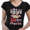 Flower Floral Made In 1992 30 Years Of Perfection 30Th Birthday Women V-Neck T-Shirt