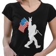 Funny Bigfoot 4Th Of July Rock And Roll Usa Flag For Sasquatch Believers Women V-Neck T-Shirt