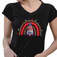 Funny Gnome 4Th Of July American Usa Flag Leopard Rainbow Gift Women V-Neck T-Shirt