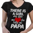 Girl Who Stole My Heat Calls Me Papa Fathers Day Tshirt Women V-Neck T-Shirt