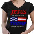 Jesus Savior Trump President Women V-Neck T-Shirt