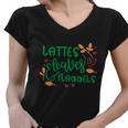 Lattes Leaves Flannels Thanksgiving Quote Women V-Neck T-Shirt