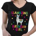 Llama Birthday Party Llamazing Gift Girl Rainbow Hearts Gift Women V-Neck T-Shirt