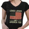 Loves Jesus And America Too Usa Patriotic Funny Christian Women V-Neck T-Shirt