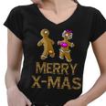 Merry X-Mas Funny Gingerbread Couple Tshirt Women V-Neck T-Shirt