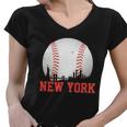 New York Skyline Baseball Sports Fan Women V-Neck T-Shirt