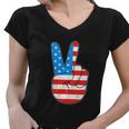 Peace Hand Sign For 4Th Of July American Flag Women V-Neck T-Shirt