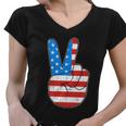 Peace Hand Sign With Usa American Flag For 4Th Of July Funny Gift Women V-Neck T-Shirt