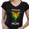 Rainbow Butterfly Proud Lesbian Mom Mothers Day Gift Lgbt Cool Gift Women V-Neck T-Shirt