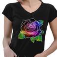 Rainbow Galaxy Floral Rose Women V-Neck T-Shirt