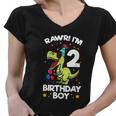 Rawr Im 2 Birthday Boy Dinosaur Trex Themed 2Nd Birthday Women V-Neck T-Shirt