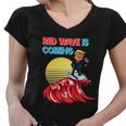 Red Wave Is Coming Republican Conservative Surfer Trump Us Flag Women V-Neck T-Shirt