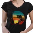 Retro Vintage Guitar Sunset Sunrise Island Women V-Neck T-Shirt