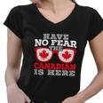 The Canadian Is Here Funny Canada Day Maple Leaf Proud Women V-Neck T-Shirt