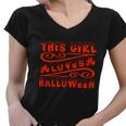 This Girl Loves Halloween Funny Halloween Quote Women V-Neck T-Shirt