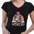 Unicorn 4Th Of July Merica Girl Rainbow Women V-Neck T-Shirt