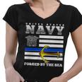 Us Navy Forge By The Sea Blue Line Flag Women V-Neck T-Shirt