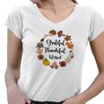 Autumn Wreath Grateful Thankful Blessed Fall Gift Women V-Neck T-Shirt