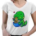 Cute Baby Dino Trex Eating Ramen Noodles Women V-Neck T-Shirt