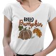 Hello Pumpkin Leopard Plaid Autumn Leaves Fall Women V-Neck T-Shirt
