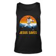 Jesus Saves Retro Baseball Pitcher Unisex Tank Top