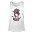 One Spooky Mama For Halloween Messy Bun Mom Monster Bleached V6 Unisex Tank Top