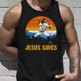 Jesus Saves Retro Baseball Pitcher Unisex Tank Top Gifts for Him