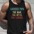 Mens Lacrosse Papa Fathers Day Gift Lacrosse Man Myth Legend Unisex Tank Top Gifts for Him