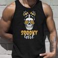 Spooky Halloween Girl Skull Messy Bun Leopard Costume Unisex Tank Top Gifts for Him