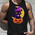 Vintage Scary Halloween Black Cat Costume Witch Hat & Moon Unisex Tank Top Gifts for Him