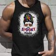 Womens One Spooky Mama Witchy Mama Halloween Messy Bun Mom Bleached Unisex Tank Top Gifts for Him