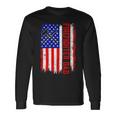 Firefighter Retro American Flag Firefighter Dad Jobs Fathers Day Long Sleeve T-Shirt Gifts ideas