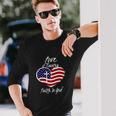 4Th Of July Christian Faith In God Heart Cross Long Sleeve T-Shirt Gifts for Him